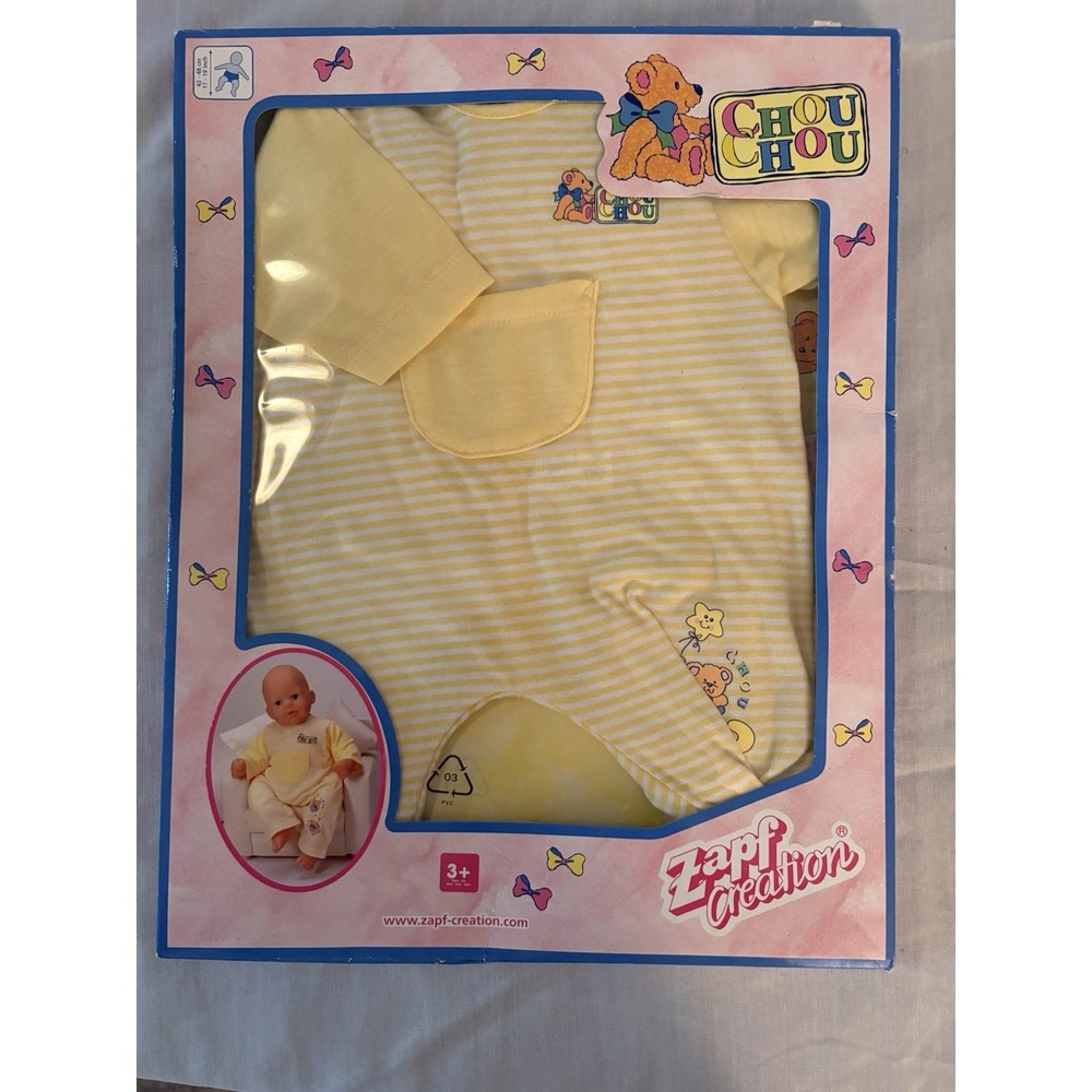 Vtg Zapf Creation Chou Chou Doll Clothes Yellow Striped Romper NIB 717550
